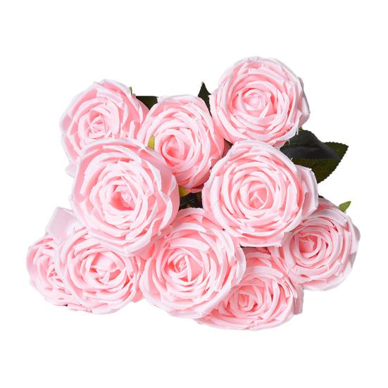 10 Heads Artificial Rose Flower Realistic Faux Silk Long Stem Rose Bouquet with Leaf for Home Kitchen Office Wedding Party Decoration