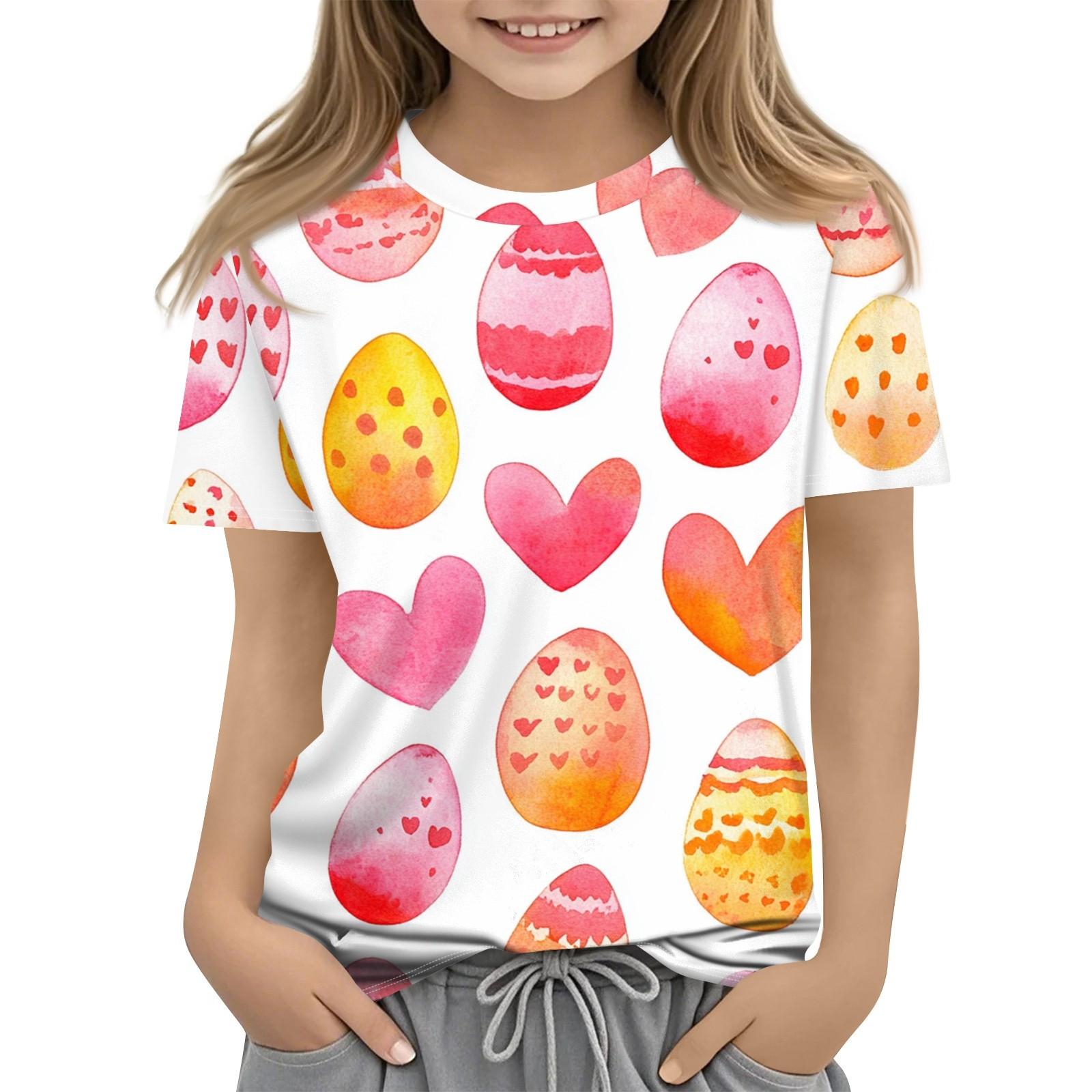 

Детская модная повседневная футболка с коротким рукавом и принтом в виде Пасхи и круглым вырезом 160 розовый