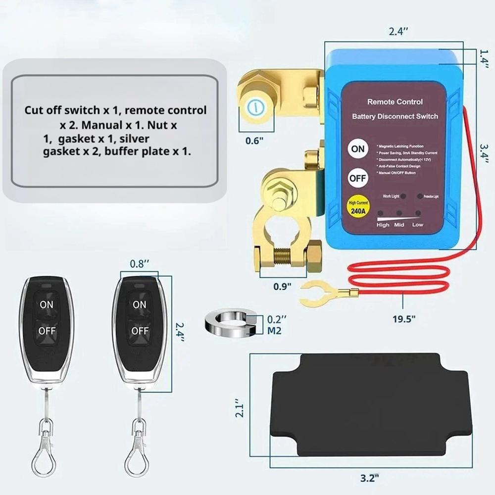 For Car Truck RV 1 Set Car Kill Switch Anti-Theft Remote Battery Disconnect Switch 12v 240A With Smart Voltage For Car Truck RV