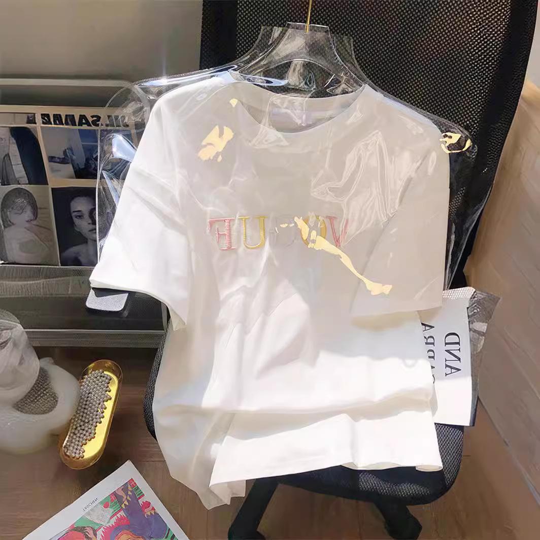 

Футболка ярких цветов с вышивкой букв и круглым вырезом, с короткими рукавами, женские летние свободные топы для пар XXL белый