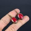 Red Coral Handmade Gemstone Earrings, Copper Electroformed Earrings Antique Jewelry, For Engagement Gift