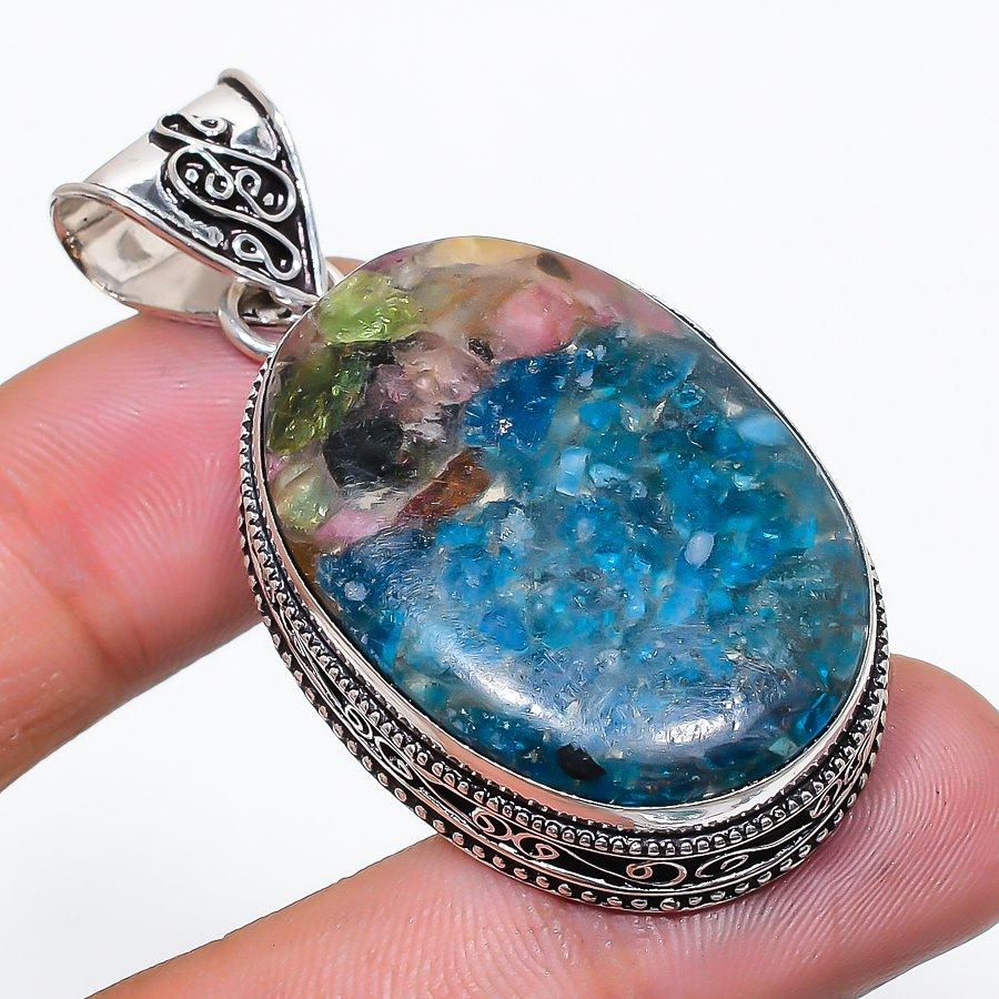 Natural Watermelon Tourmaline Gemstone 925 Sterling Silver Pendant 2.17  AP-14332