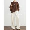 FAESSLIN Women's Beige Wool Blend Wide-Leg Trousers