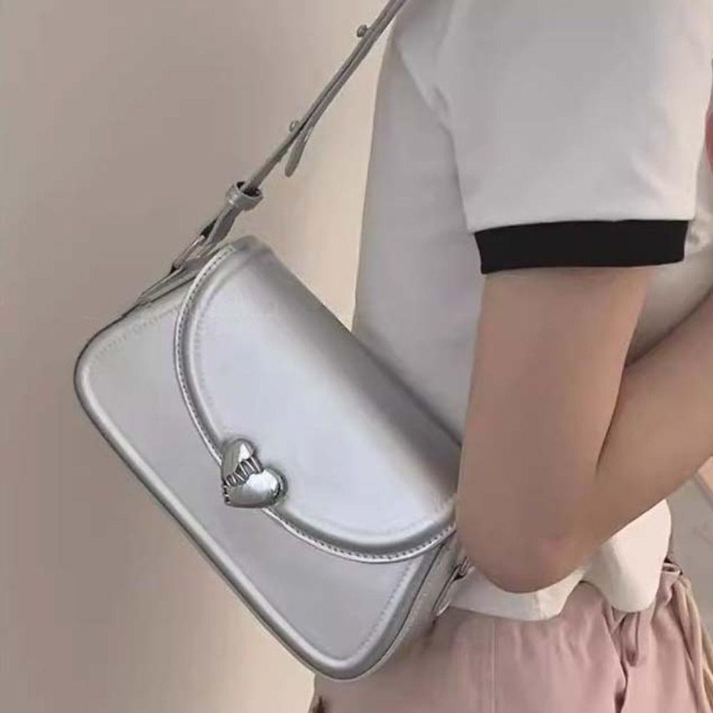 

Сумка через плечо Love Buckle Underarm Bag Silver PU Handbag Ins Travel серебряный