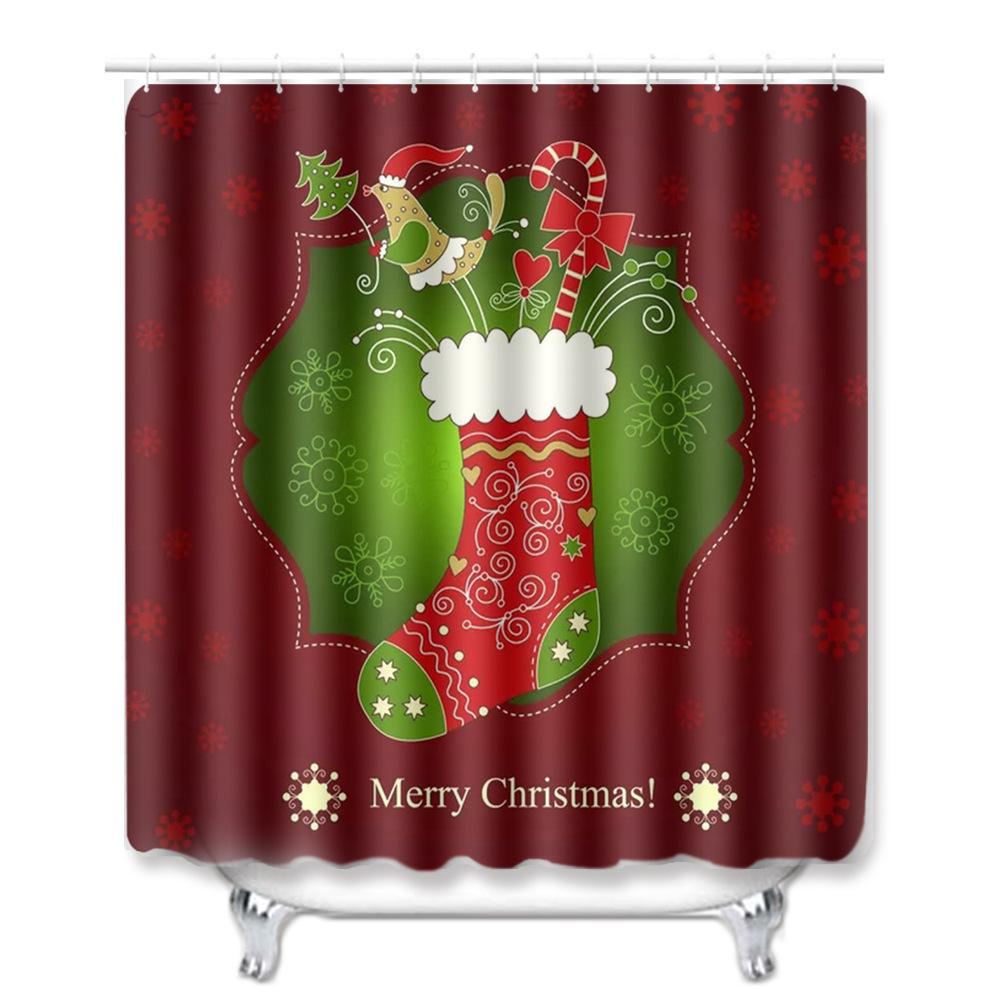 Christmas Bathroom Non-Slip Doormat Bathroom Waterproof Shower Curtain Toilet Floor Mat Four-Piece Shower Room Absorbent Carpet