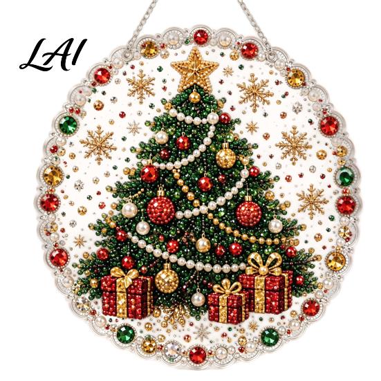 Decorative Ornaments for Garden Christmas DIY Faux Diamond Painting Hanging Santa Wreath Acrylic Pendant Pearl Holiday Celebration Party Supplies