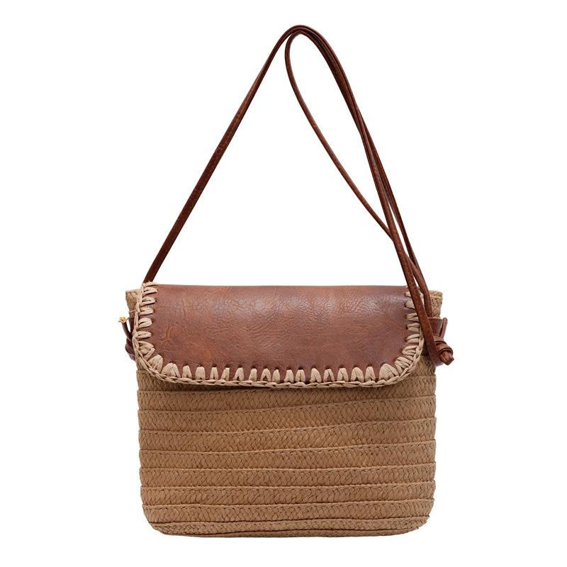 

Spring and summer new Korean version ins wind straw woven bucket bag niche casual texture Mori holiday wind messenger bag women коричневый