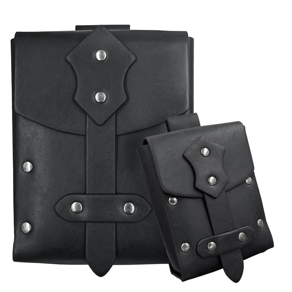 Medieval Viking Square Bag Set: Riveted Two-Piece Retro Cosplay Props