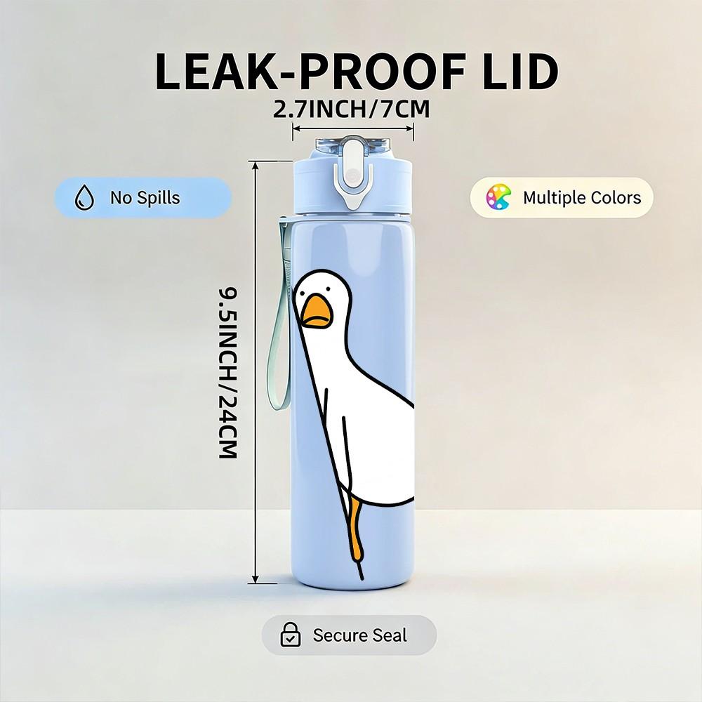 1PC Simple Line White Goose 750ml Color Plastic Sports Water Bottle Leakproof Flip Straw Lid Suitable for Sports Office Home Use
