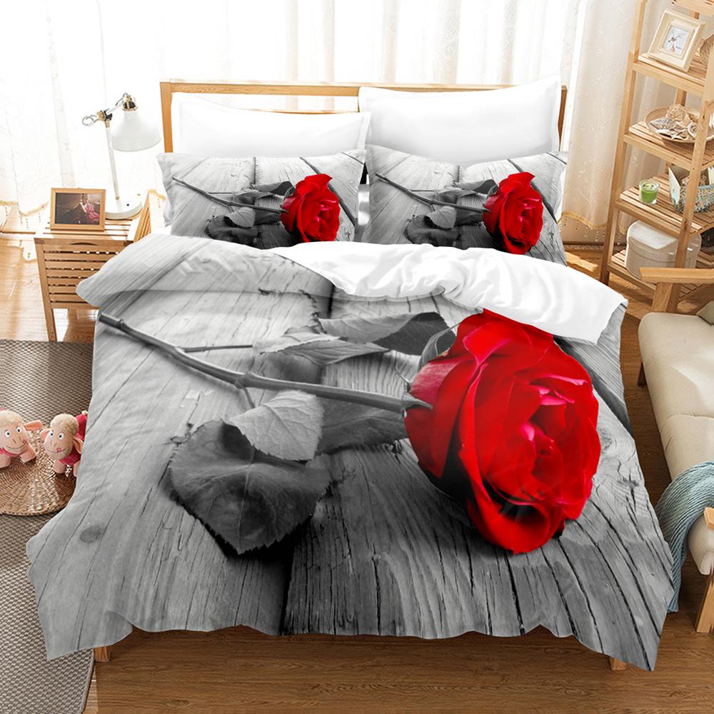 Rose Blomst Sengetøy Sett 3D Print Hvite Kronblader Valentinsdagsgave til Par Kjæreste Dynetrekk King Full Size Dyne Trekk