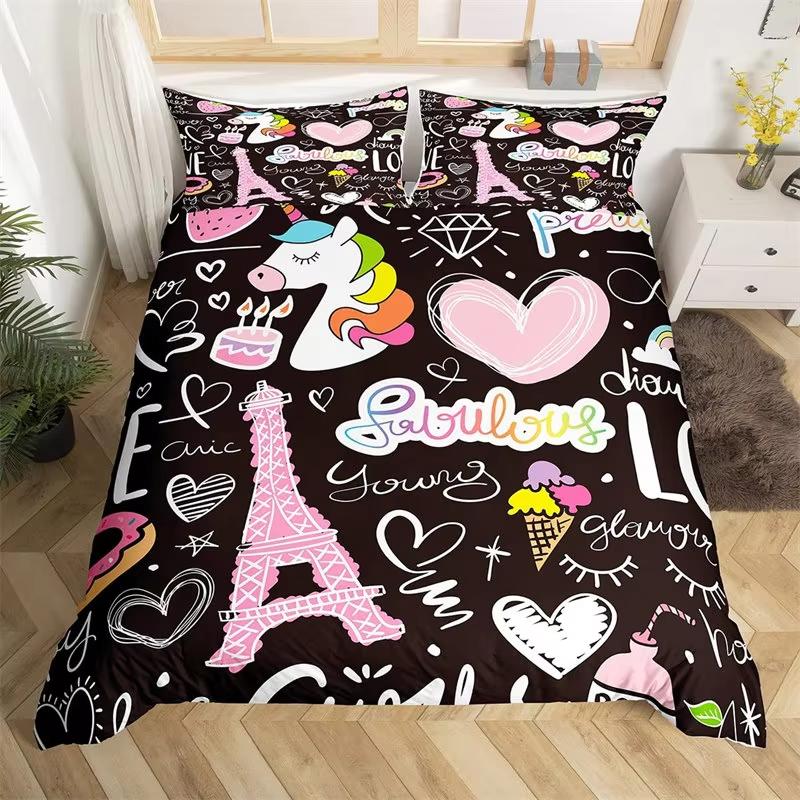 Eiffel Tower Duvet Cover Chic Paris Bedding Set Microfiber Modern French Style Romantic Theme Comforter Cover With Pillowcase