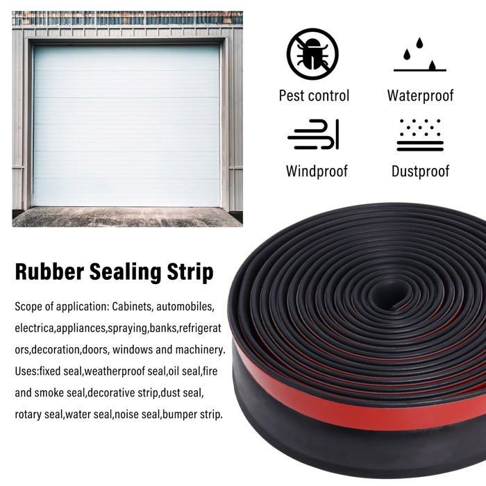 Joint bas de porte de garage 6 m en caoutchouc silicone noir - étanchéité anti-poussière et anti-vent
