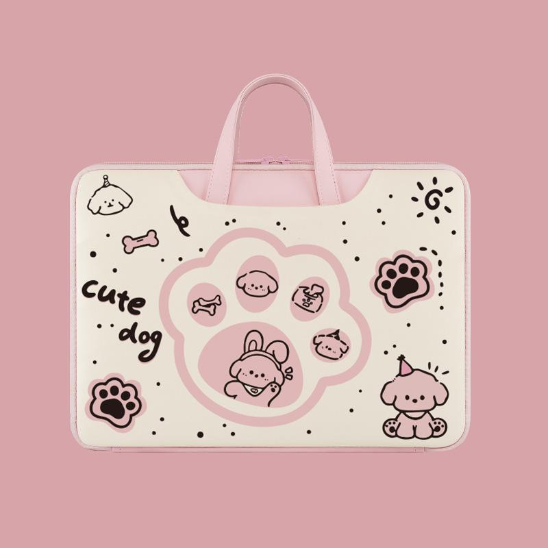 Cute Cartoon Bear Print Laptop Handbag Waterproof PU Shockproof Notebook Carrying Bag For Macbook Huawei Xiaomi 13-16 Inch