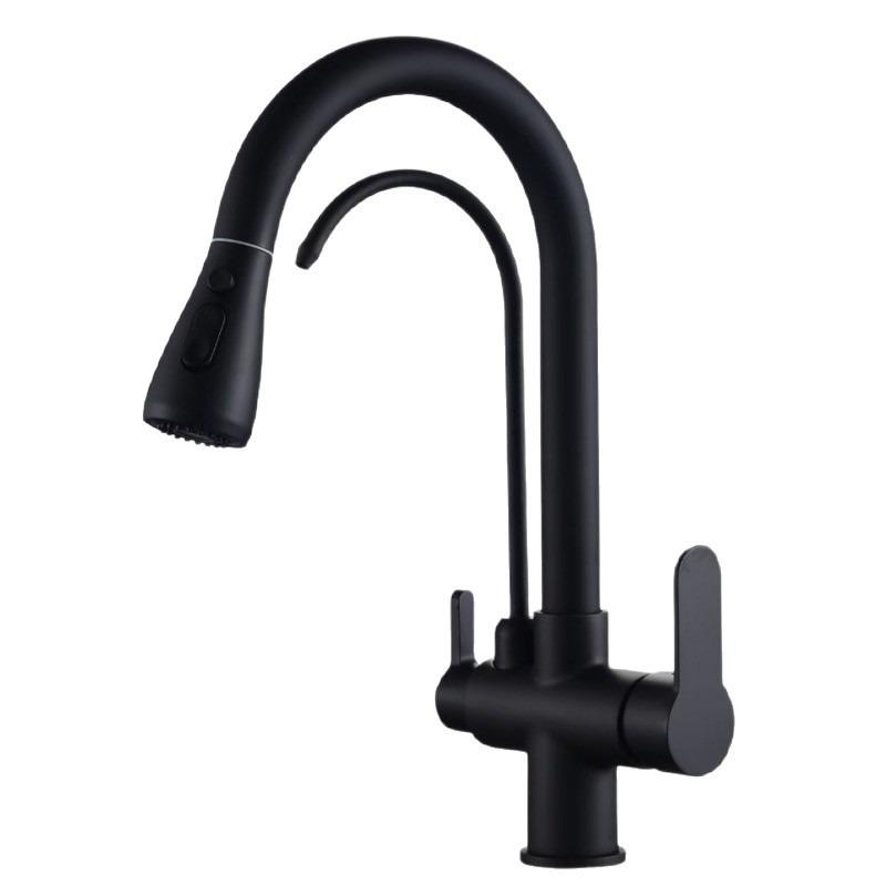 All-Copper 3-in-1 Pull-Out Kitchen Faucet with Hot, Cold, and Pure Water Options