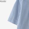ZANZEA Women Casual Turn Down Collar Loose 3/4 Sleeve Stripe Blouse