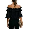 Blusa Estiva da Donna a Spalle Scoperte con Volant e Maniche Corte, Taglio Ampio Casual per Uso Quotidiano e Vacanze