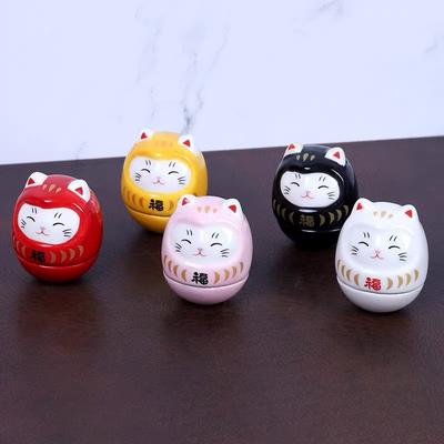 Estatua Daruma de Cerámica Daruma Vaso Artesanías Estilo Japonés Gato de la Suerte Adorno de la Fortuna Paisaje Accesorios Decoración del Hogar Regalos