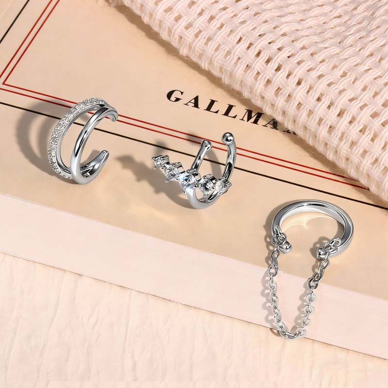 3Pcs/Set Fashion Gold Color Tassel Chain Ear Clip for Women Exquisite Sparkling Zircon Non-Piercing Ear Cuff Y2K Jewelry Gift