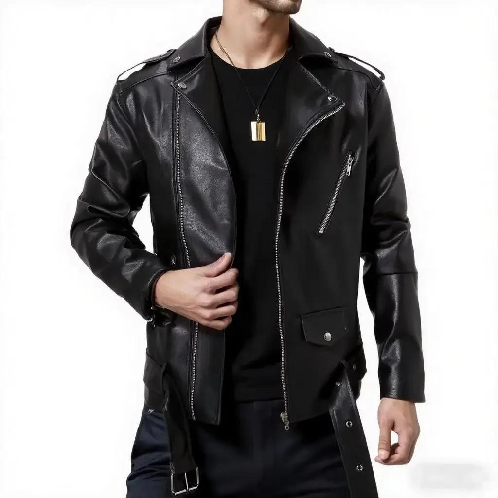 2026 Spring Autumn Men Moto Biker Leather Jackets Men Korean Slim Fit Turn Down Collar Pu Leather Coats Male Motorcycles Jacket