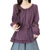 Plus Size Ruffled Waist Long Sleeve Shirt - Women's Spring/Autumn Korean Style, Slimming and Elegant Top