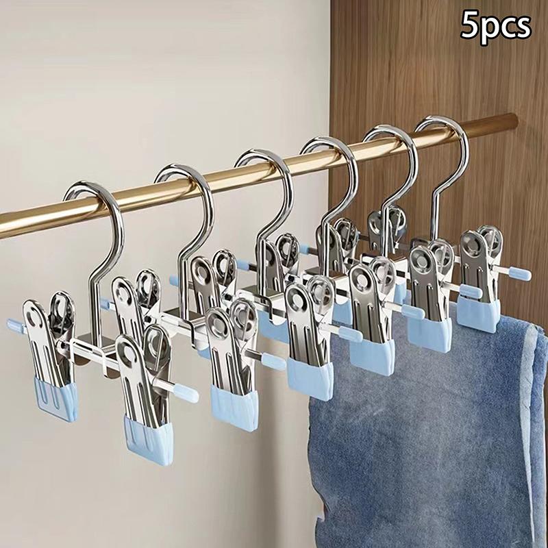5-Pack Seamless Stainless Steel Trouser Rack Adjustable Stainless Steel Shoe Rack Trouser Rack Boots Hanger Portable