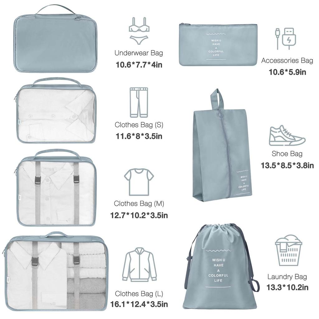 7pcs Cubes for Suitcases,Packing Cubes with Shoe Cosmetics Clothing Accessories Bags Packing Cubes for Travel Luggage Organizer
