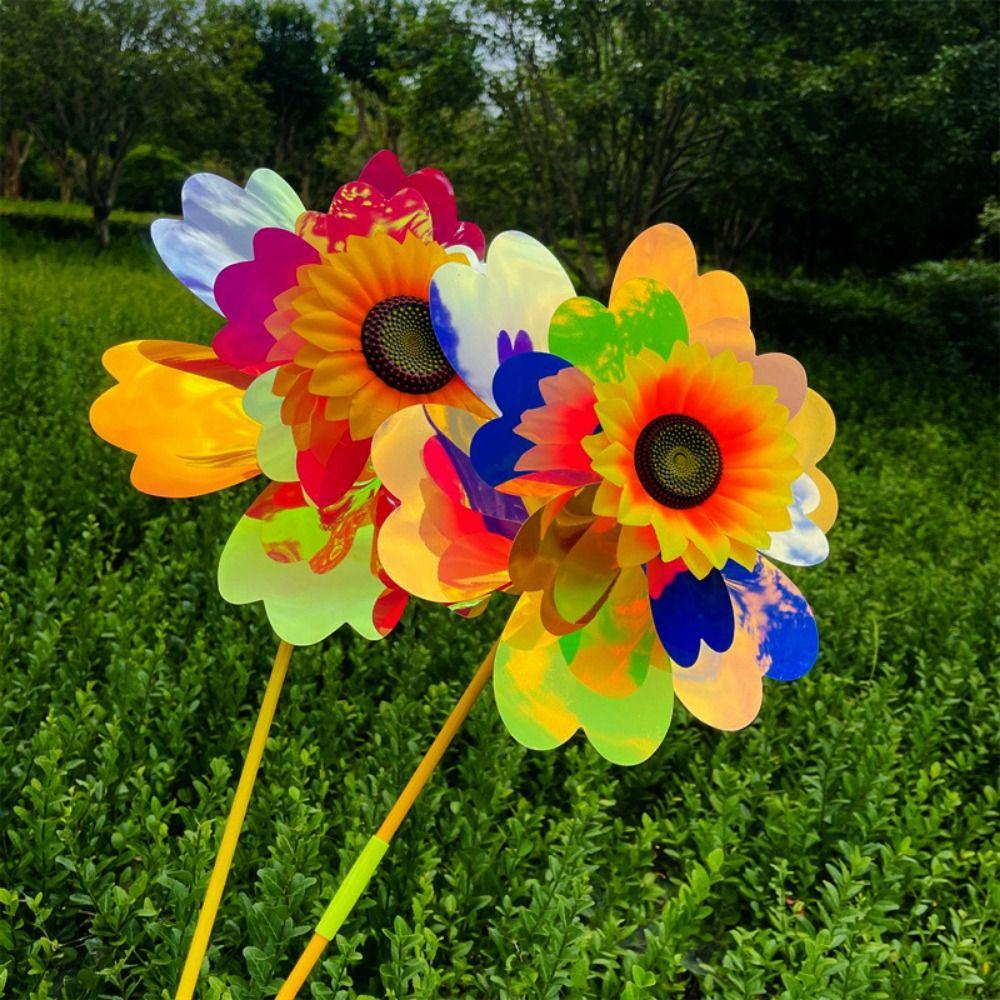 PVC Rotating Sunflower Wind Spinner Stake Standing Lawn Flower Pinwheel  Outdoor Party Picnic Decor