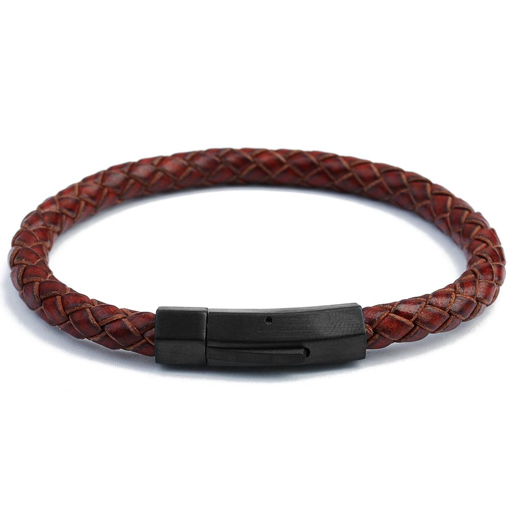 1pc/bag 19/21cm Stainless Steel Connector Genuine Leather Rope Simple Design Bracelet Birthday Party  Man Women Jewelry Gift