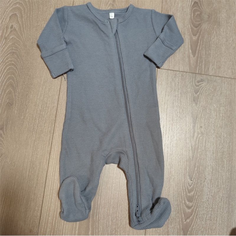 Foreign Trade Newborn Baby Waffle-Style Footed Romper Gray Blue Nb