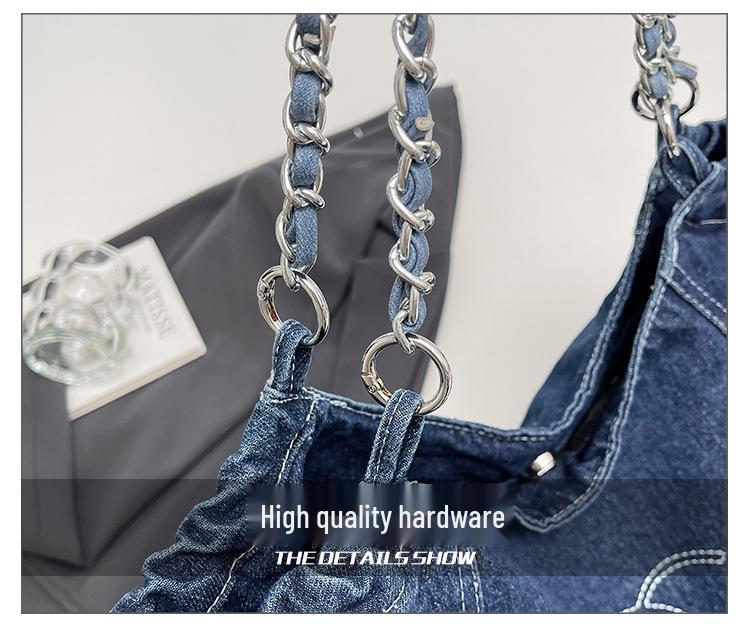 Denim Commuter Tote in Koreaanse Stijl: Retro Grote Capaciteit Okselketting Schoudertas