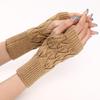 Knit Gloves Textured Leaf Design Soft Acrylic Fabric Cold Weather Fingerless Handwear Unisex Solid Color