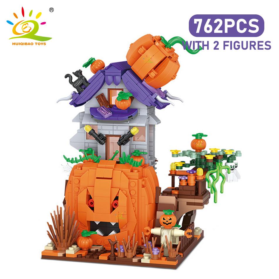Non-Toxic Halloween Mini Pumpkin House Micro Model Building Blocks City Diy Pumpkin Carriage Set Bricks Toys For Children Gift