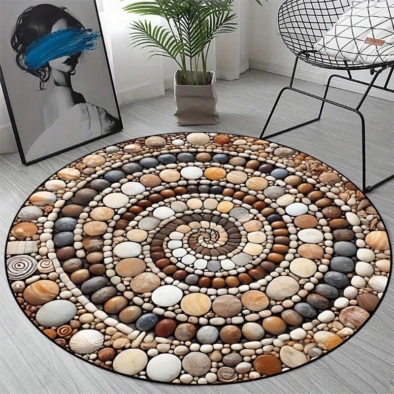 

Сверхпрочный круглый уличный ковер из кристального бархата с узором из гальки - Полиэстер, Нескользящий, Моющийся, Инструкция по ручной стирке 60cm-dia.