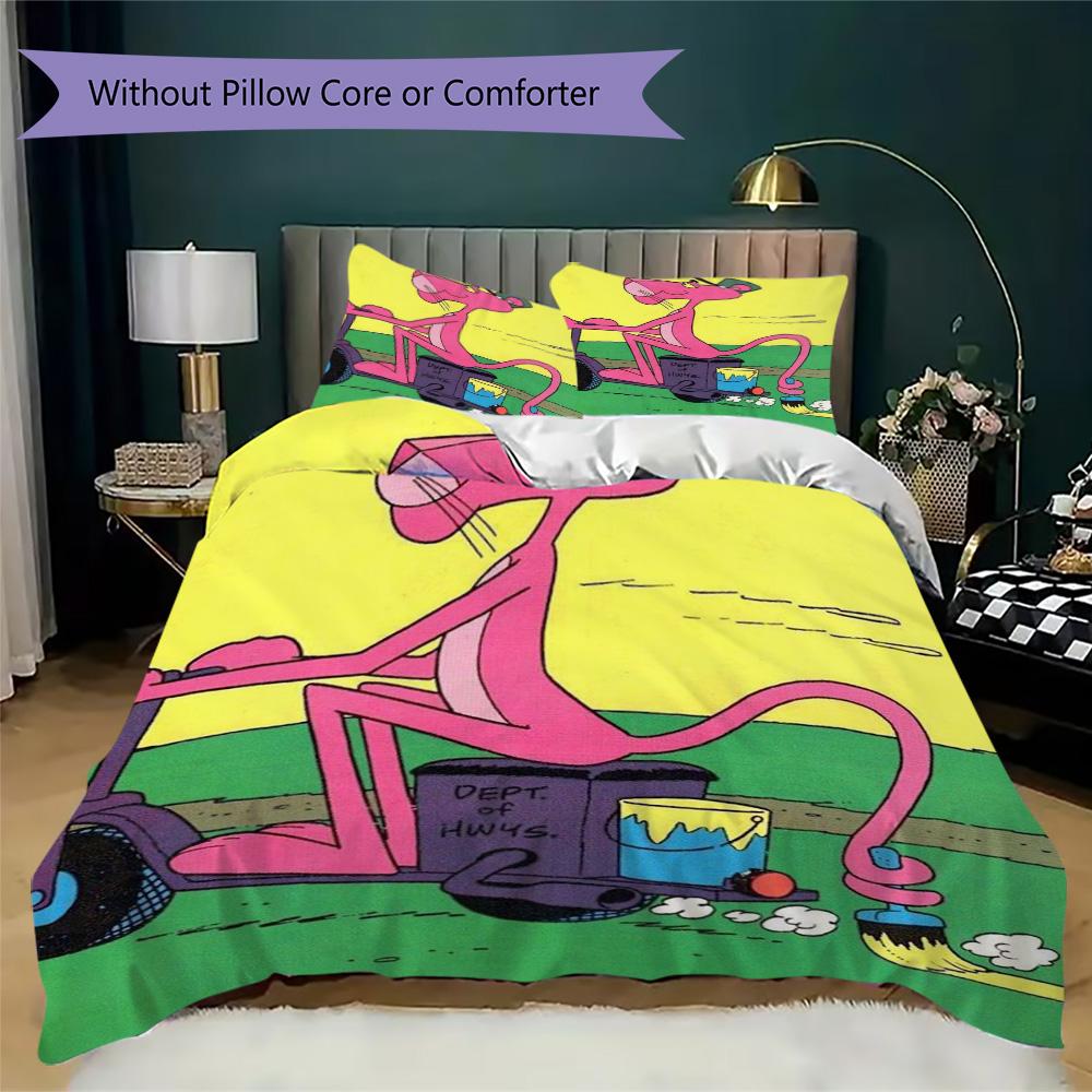 Pink Panther Pattern Bedding,Quilt Set Quilt Cover Pillowcase Home Birthday Gift (1*duvet Cover+2*pillowcase,without core)XSJT0917302
