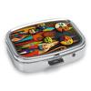 Pastillero Portátil con 2 Compartimentos, Mini Estuche Organizador de Medicamentos de Metal, Lindo Contenedor de Pastillas Impreso para Vitaminas, Pastillas, Joyas, Viajes, Uso Diario