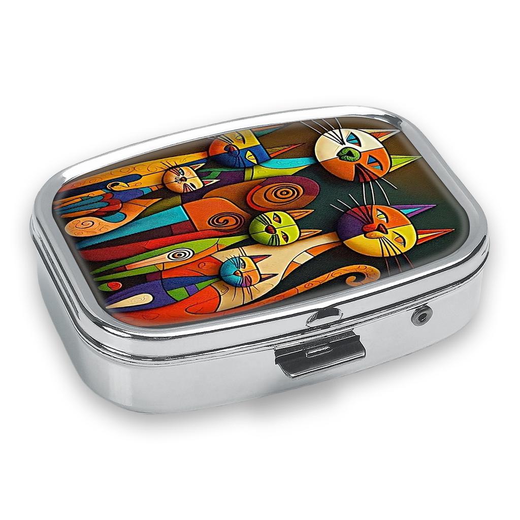 Pastillero Portátil con 2 Compartimentos, Mini Estuche Organizador de Medicamentos de Metal, Lindo Contenedor de Pastillas Impreso para Vitaminas, Pastillas, Joyas, Viajes, Uso Diario