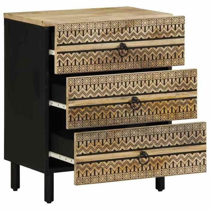 VidaXL Table de chevet noir 50x33x62 cm bois de manguier massif brut, armoire de lit, meuble de chambre à coucher, table de 4018637