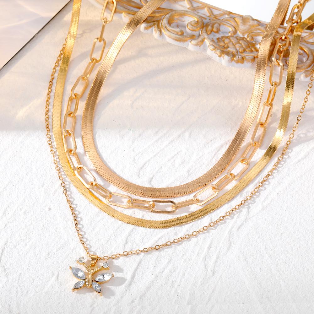 2023 New Korean Simple Necklace Butterfly Necklace Women's 4-piece Set Necklace Snake Bone Chain Elegant Charm Luxury Sweater Chain Simple Holiday