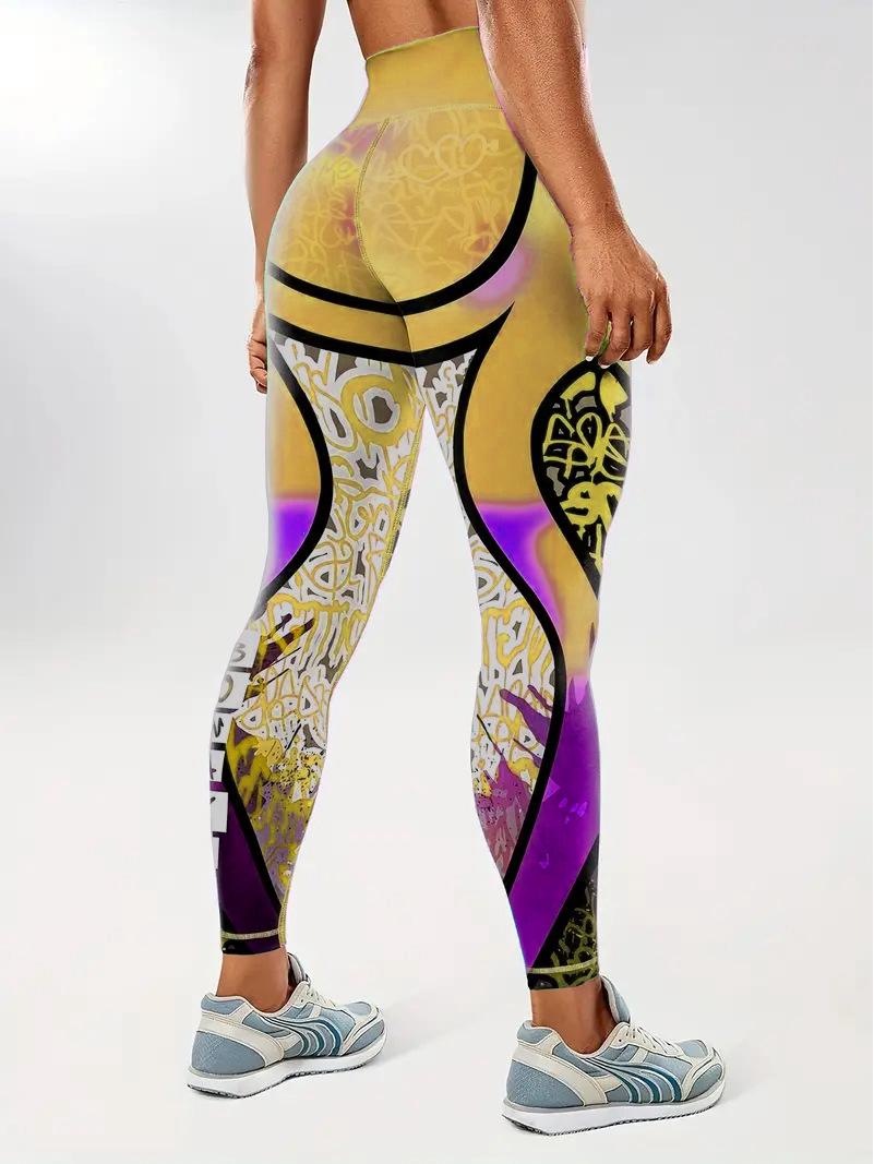 

European & American Plus Size High Waist Print Yoga Leggings - Hip Lifting, High Elasticity, Slimming, and Tight Fit. Small лимонно-жовтий колір