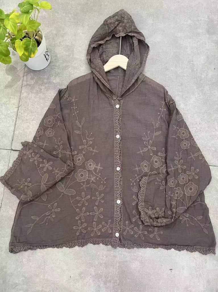 Women's Summer Hooded Cardigan: Exquisite Embroidery, Breathable, Sun-Protective, Skin-Friendly, High-Quality, Nine-Point Sleeves.