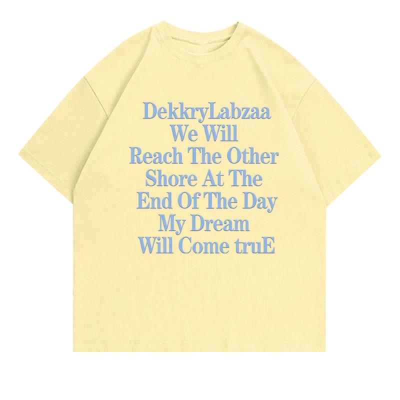 

Letter Printed Women s Short Sleeved T-shirt Solid Color Fashionable Round Neck Woman T-shirts Loose Oversized Yellow Trendy Half Sleeve Pullover M бежевий