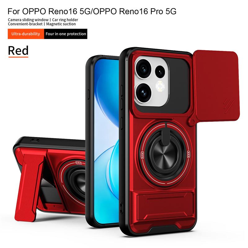 For OPPO Reno 16 16Pro 5G Car Magnetic Holder Kickstand Ring Armor Phone Cover for Reno16 Pro Slide Camera Lens Shockproof Funda