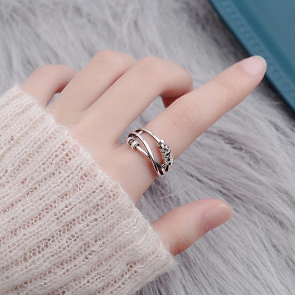Fidget Anxiety Ring 925 Sterling Silver Bead Ring Stress Relieving Fidget Peace Rings for Anxiety Transfer Bead Open