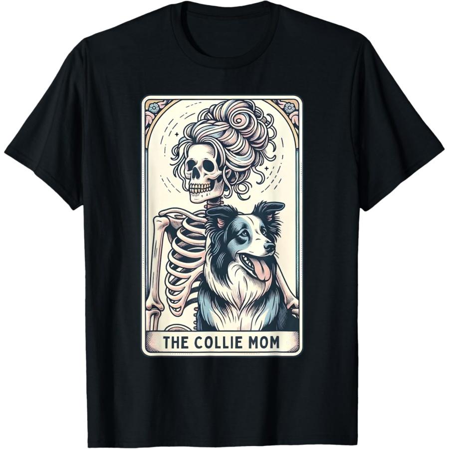 Retro Border Collie Mom Tarot Card Skeleton Dog Mama Witchy T-Shirt XXXXXL чёрный