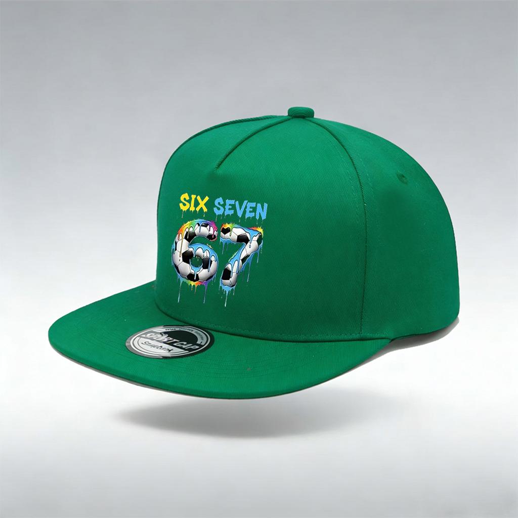 1/2PC Y2K Soccer 67 Flat Brim Hat, Melting Drip SIX SEVEN Print, Breathable, Sporty Aesthetic Cap