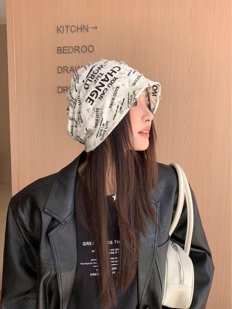 Korean-Style Tie-Dye Beaded Slouchy Beanie for Women - Ethnic Retro Tassel Skull Cap, Early Autumn Wear