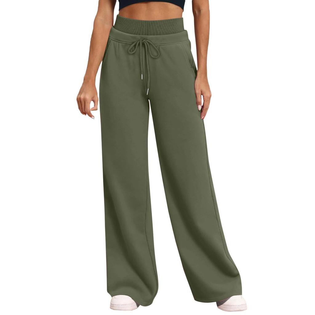 Women's Solid Color High Waisted Pants, Loose Fit Sweatpants, Straight Leg Pants