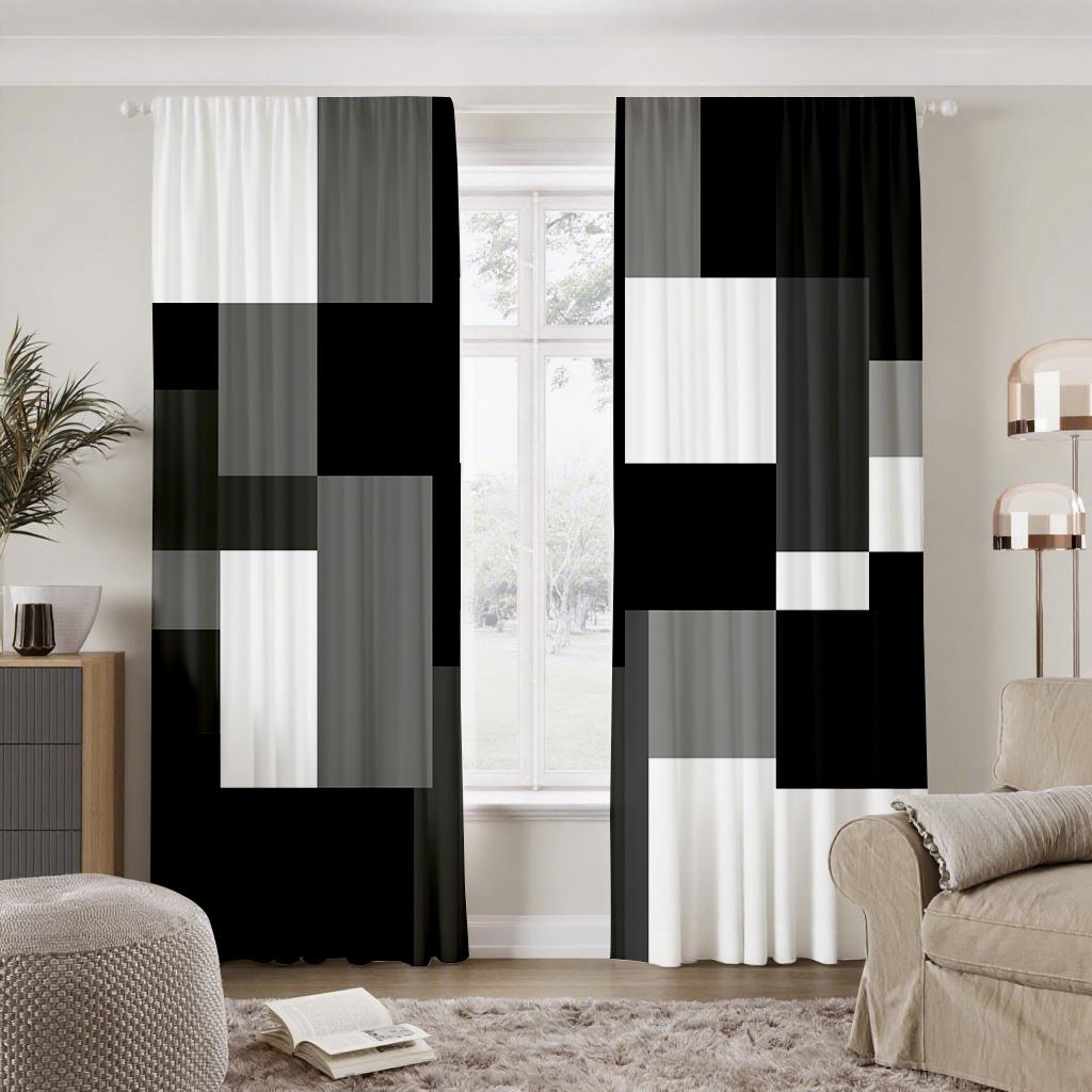 Room Darkening Geometric Blockout Curtains Polyester Drapes Living Home Decor Curtain Set Of 2 Modern Made With Rod Pocket Washable Ready