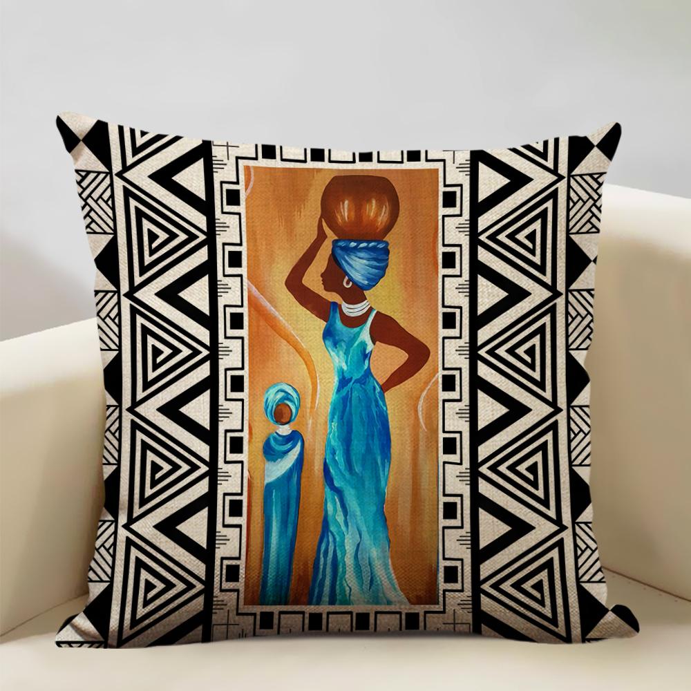 Geometric Cushion Cover Sofa Decorative Pillow Cover Home Living Room Ethnic Art Accessories 45x45cm Linen Double-sided Printing