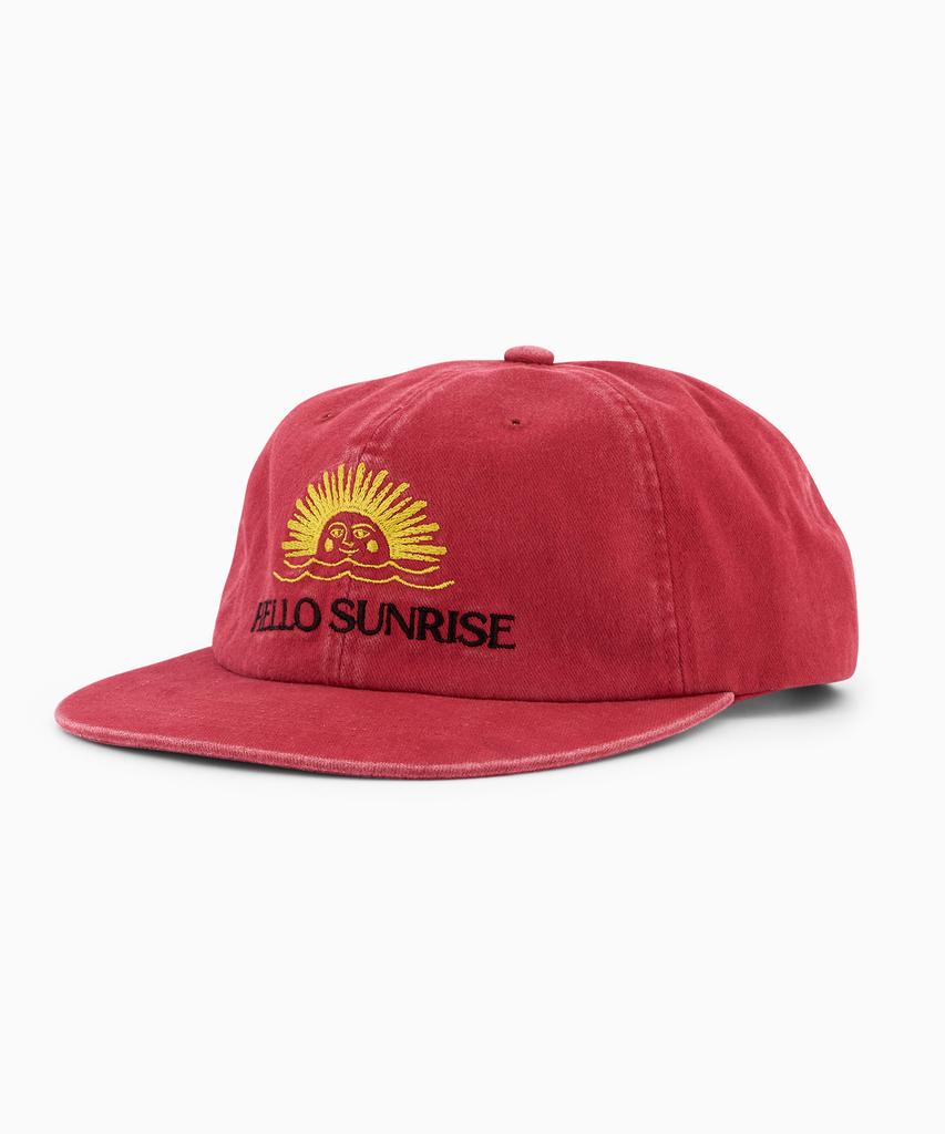 HELLO SUNRISE Washed Two Tone Logo 6Panel Cap_Vtg Red